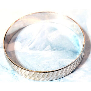 Vintage Signed Trifari Silver-tone Textured Bangle Bracelet Smaller Size‎ bn-2